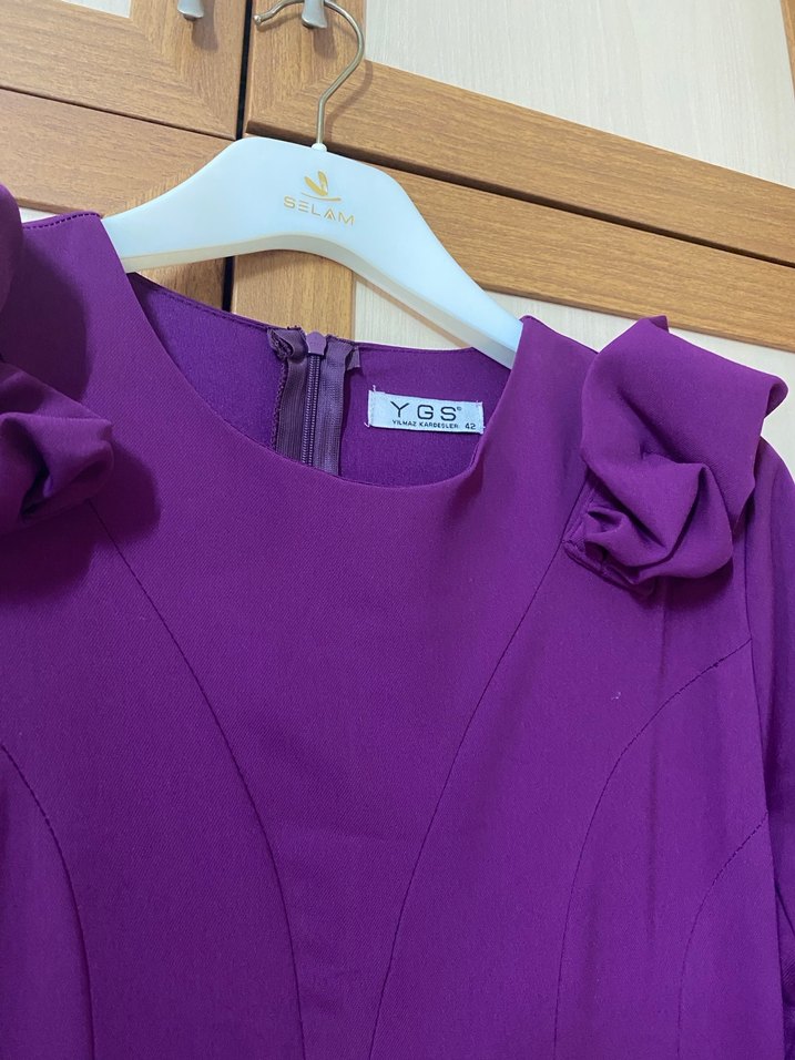 Mor Uzun Kollu Salaş Kadın Elbise - Görsel 2