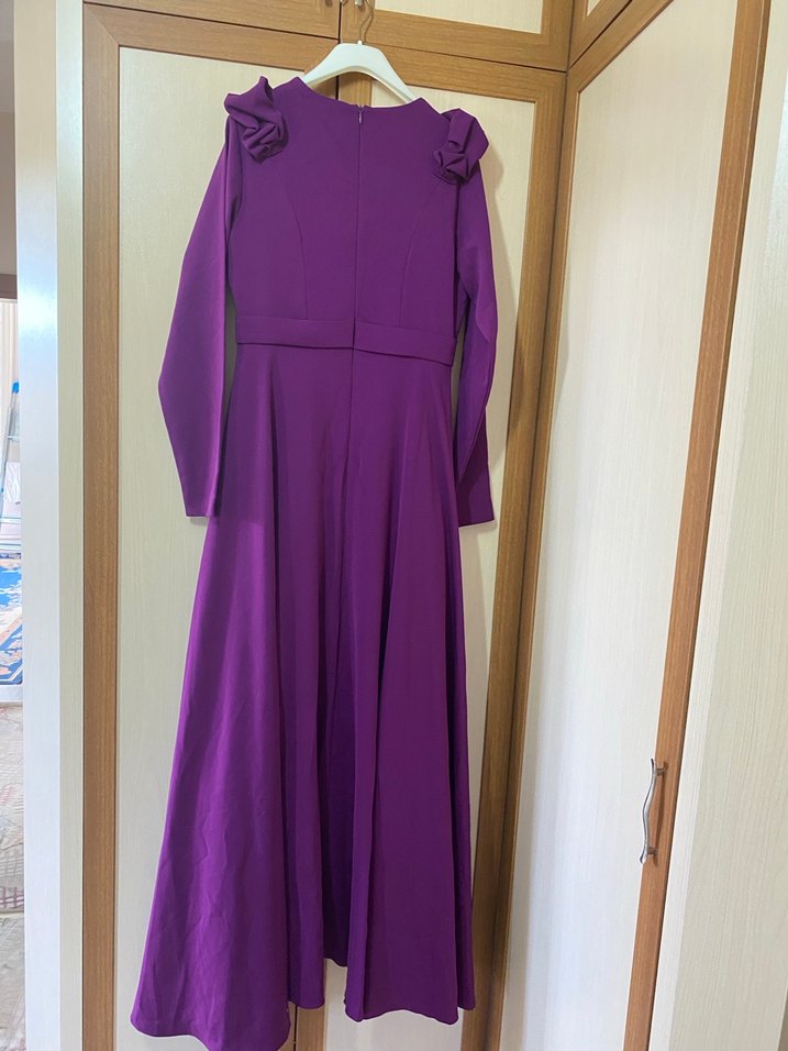 Mor Uzun Kollu Salaş Kadın Elbise - Görsel 4