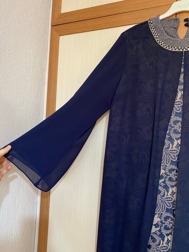 Nakışlı Lacivert Uzun Kollu Kadın Elbise - Görsel 5