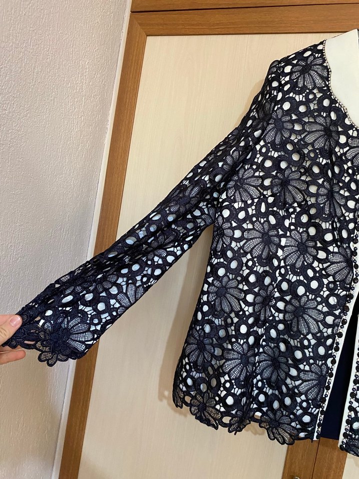 Dantel İşlemeli Kısa Beyaz Kadın Ceket - Görsel 5