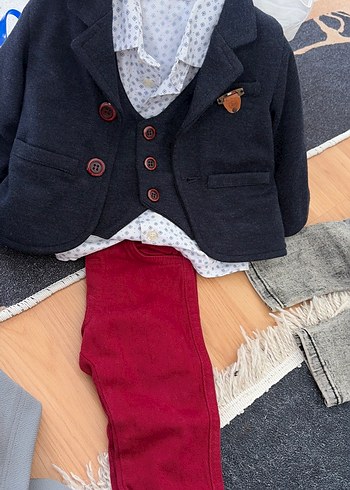 Gri Desenli Erkek Çocuk Takım Elbise alt üst - Görsel 3