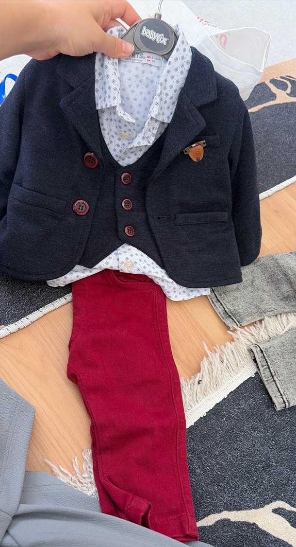 Gri Desenli Erkek Çocuk Takım Elbise alt üst - Görsel 3