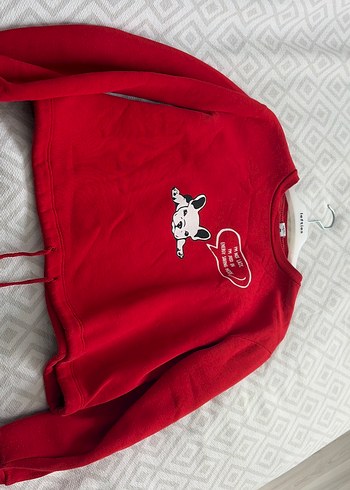 Kırmızı Baskılı Kadın Sweatshirt - Görsel 2