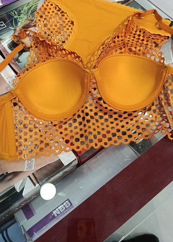 Parlak Turuncu Bohem Tarzı Örgü Büstiyer 75 beden hafif dolgulu - Görsel 5