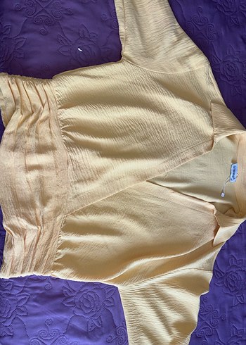 Sarı Kısa Kollu Keten Bluz - Görsel 3