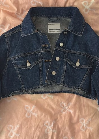 Kadın Bershka Lacivert Düğmeli Kısa Denim Ceket Crop - Görsel 2
