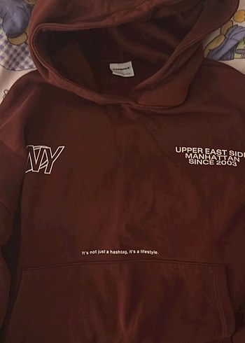 Bordo Kapüşonlu Baskılı Sweatshirt - Görsel 4