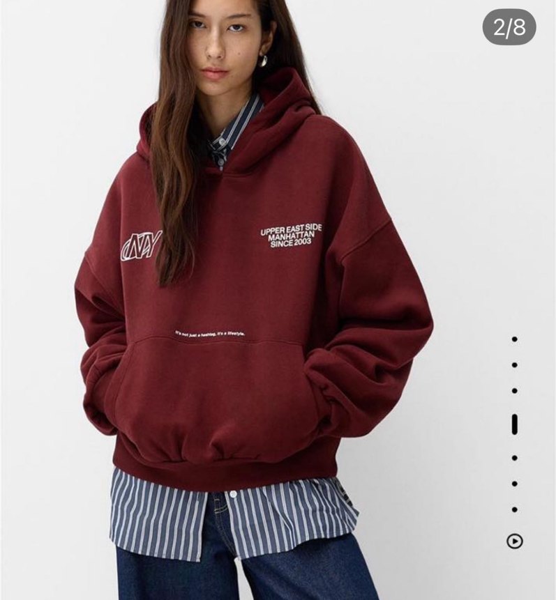 Bordo Kapüşonlu Baskılı Sweatshirt - Görsel 2