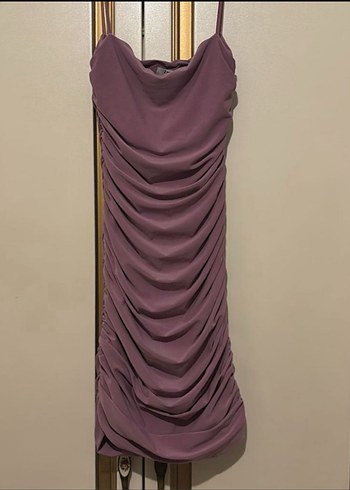 Zagrep Lila Drapeli Büzgülü Askılı Mini Elbise - Görsel 2