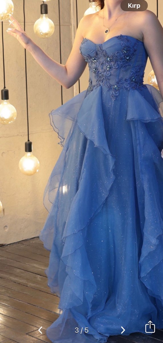 Işıltılı Straplez Mavi Uzun Abiye Elbise Nisanlik - Görsel 3