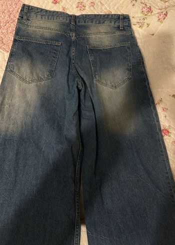 Bershka Düğmeli Rahat Kesim Mavi Baggy Jean - Görsel 4