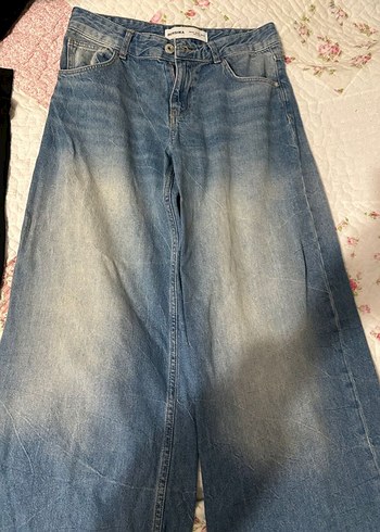 Bershka Düğmeli Rahat Kesim Mavi Baggy Jean - Görsel 2