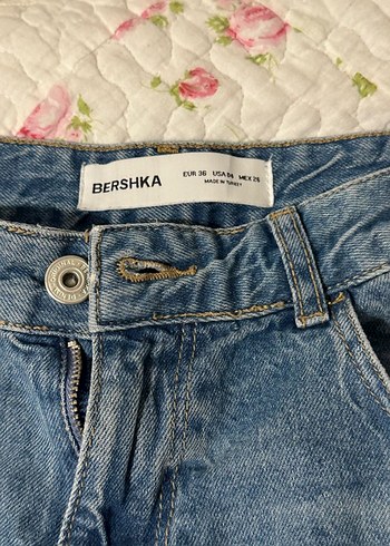 Bershka Düğmeli Rahat Kesim Mavi Baggy Jean - Görsel 3