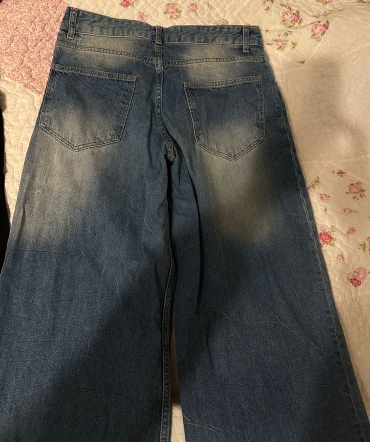 Bershka Düğmeli Rahat Kesim Mavi Baggy Jean - Görsel 4
