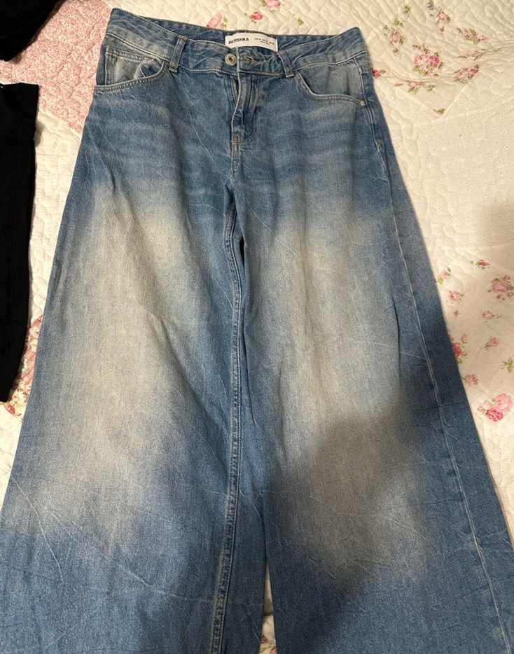 Bershka Düğmeli Rahat Kesim Mavi Baggy Jean - Görsel 2