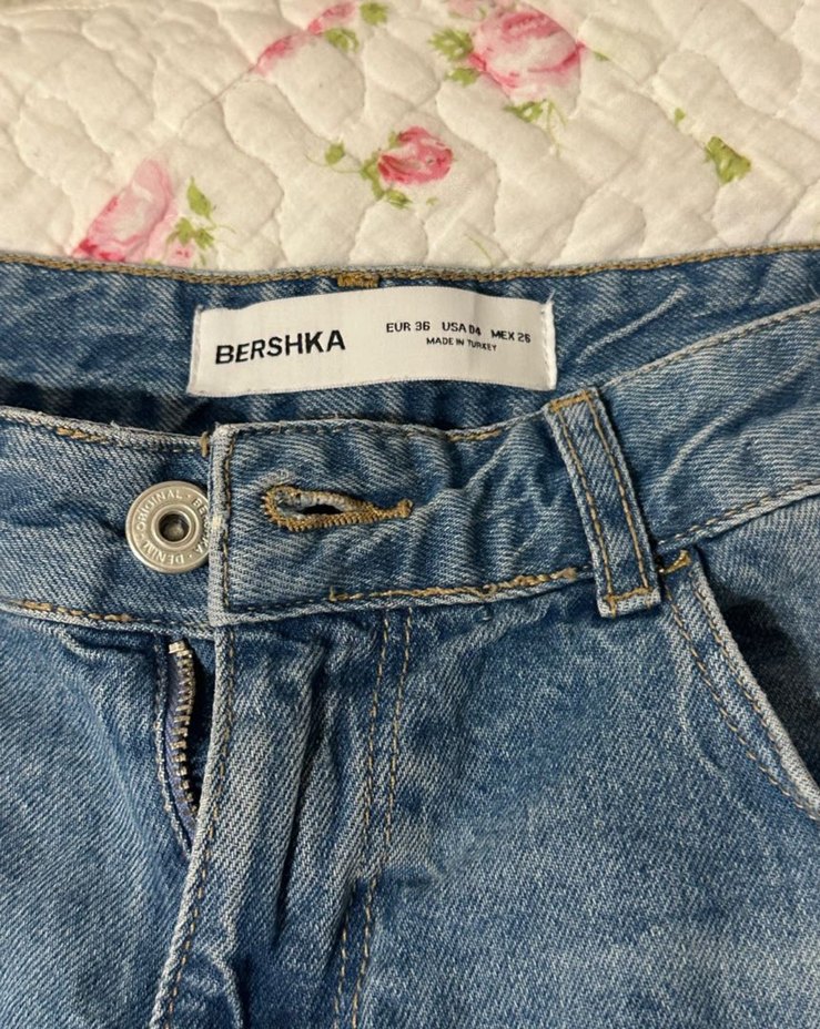 Bershka Düğmeli Rahat Kesim Mavi Baggy Jean - Görsel 3