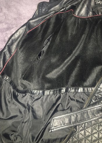 40 Beden Siyah Deri Kemerli Gotik Kadın Ceketi