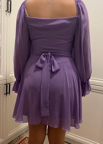 Mor Drapeli Şifon Elbise - Görsel 2