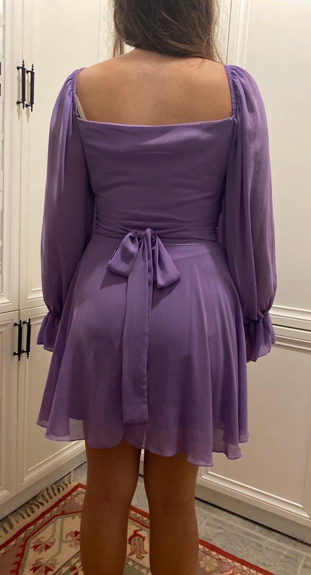 Mor Drapeli Şifon Elbise - Görsel 2