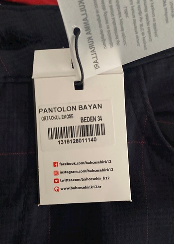 34 Beden Bahçeşehir Koleji Orjinal Pantolon