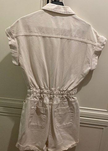 Düğmeli Beyaz Kot Mini Tulum - Görsel 3