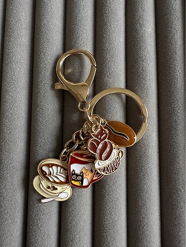 Kahve ve Kedi Detaylı Charm Anahtarlık