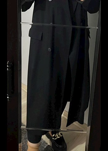 Stradivarius Kadın Siyah Süet Uzun Trençkot