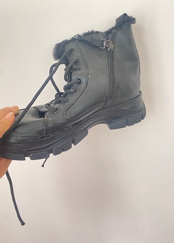 37 Beden siyah Renk Siyah Kürklü Stiletto Topuklu Punk Bot