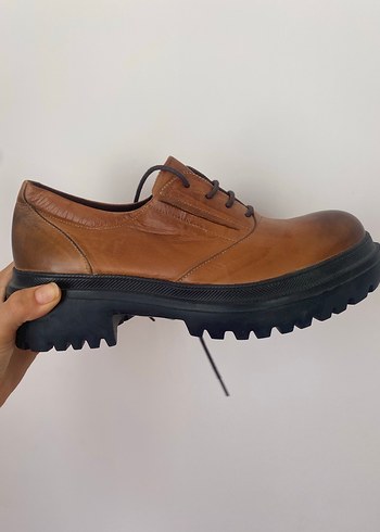 Kadın Kahverengi Deri Platform Oxford Ayakkabı