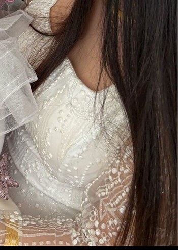 Uzun Kollu Beyaz A Kesim Dantel Gelinlik - Görsel 3