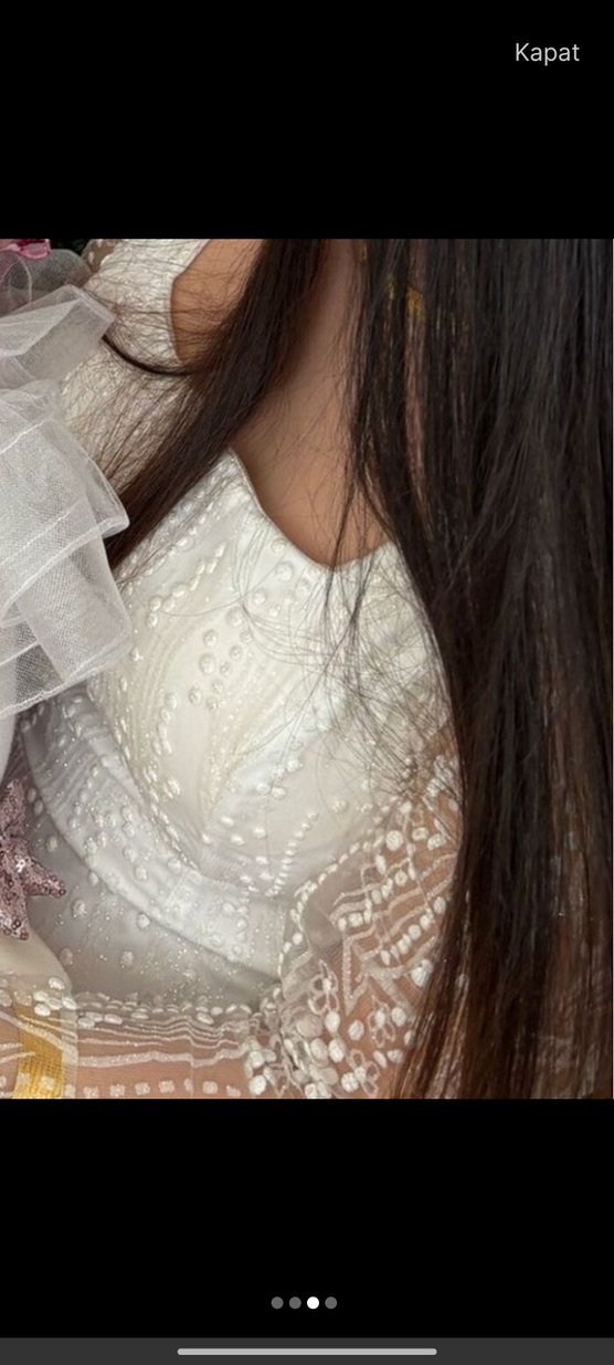 Uzun Kollu Beyaz A Kesim Dantel Gelinlik - Görsel 3