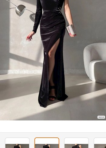 Siyah Straplez Uzun Kadın Abiye Elbise - Görsel 2