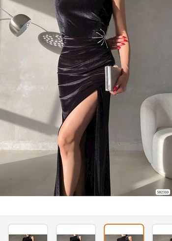 Siyah Straplez Uzun Kadın Abiye Elbise - Görsel 3