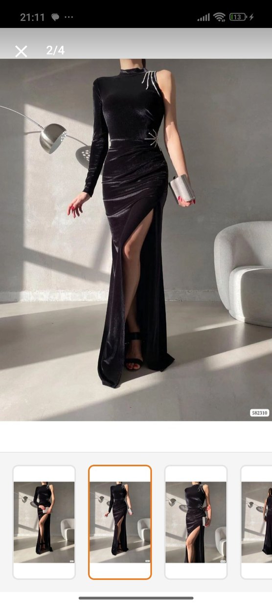 Siyah Straplez Uzun Kadın Abiye Elbise - Görsel 2