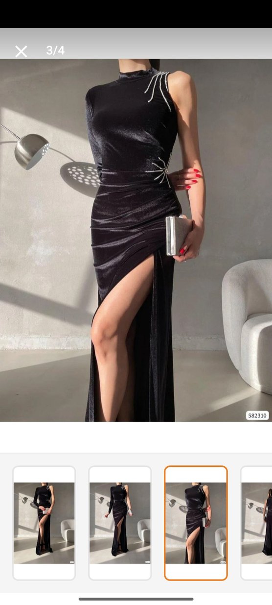 Siyah Straplez Uzun Kadın Abiye Elbise - Görsel 3