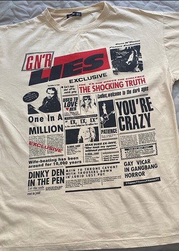 Bej Baskılı Rock Punk Tişört