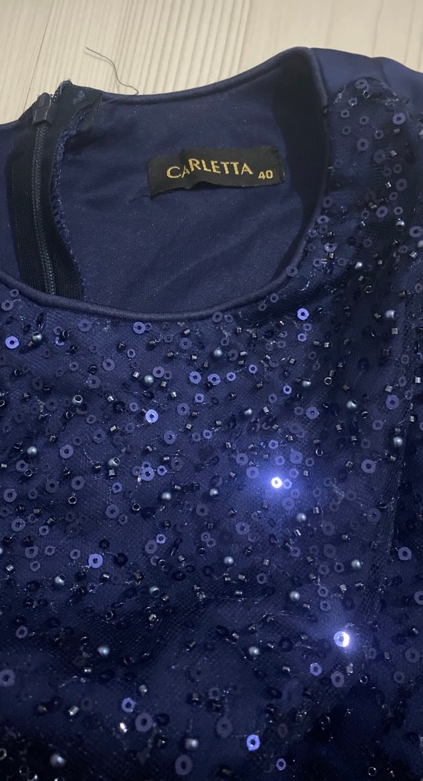 Uzun Lacivert Drapeli Kadın Abiye Elbise - Görsel 2