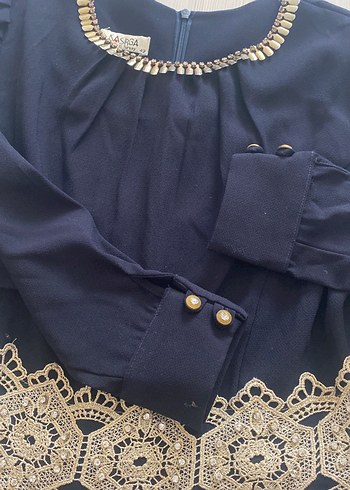 Kemer Detaylı Lacivert Kadın Uzun Elbise - Görsel 4