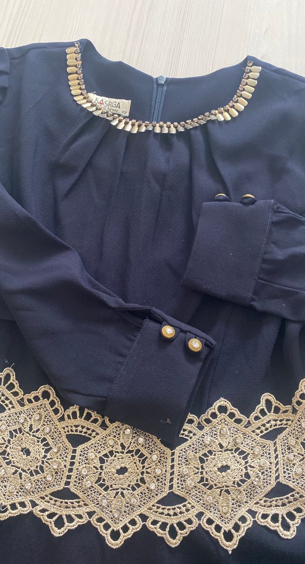 Kemer Detaylı Lacivert Kadın Uzun Elbise - Görsel 4