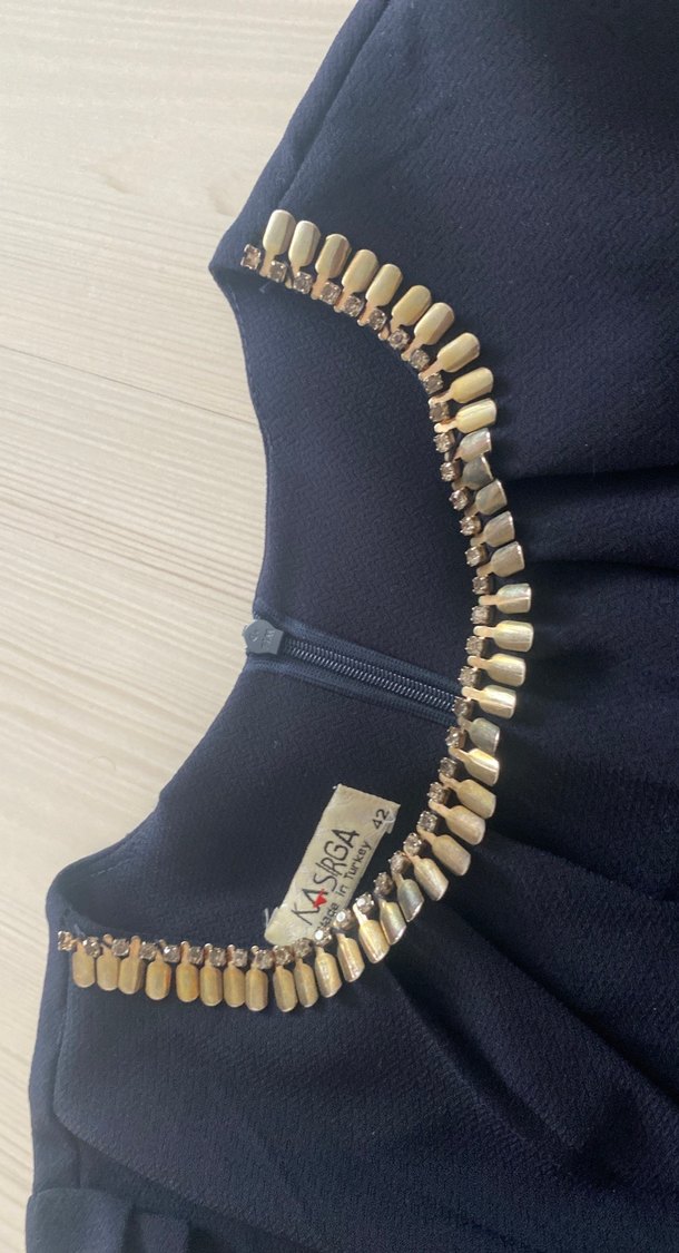 Kemer Detaylı Lacivert Kadın Uzun Elbise - Görsel 3