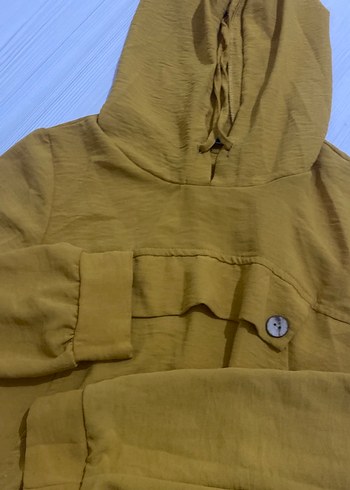 Kapüşonlu Uzun Sarı Kadın tunik - Görsel 2