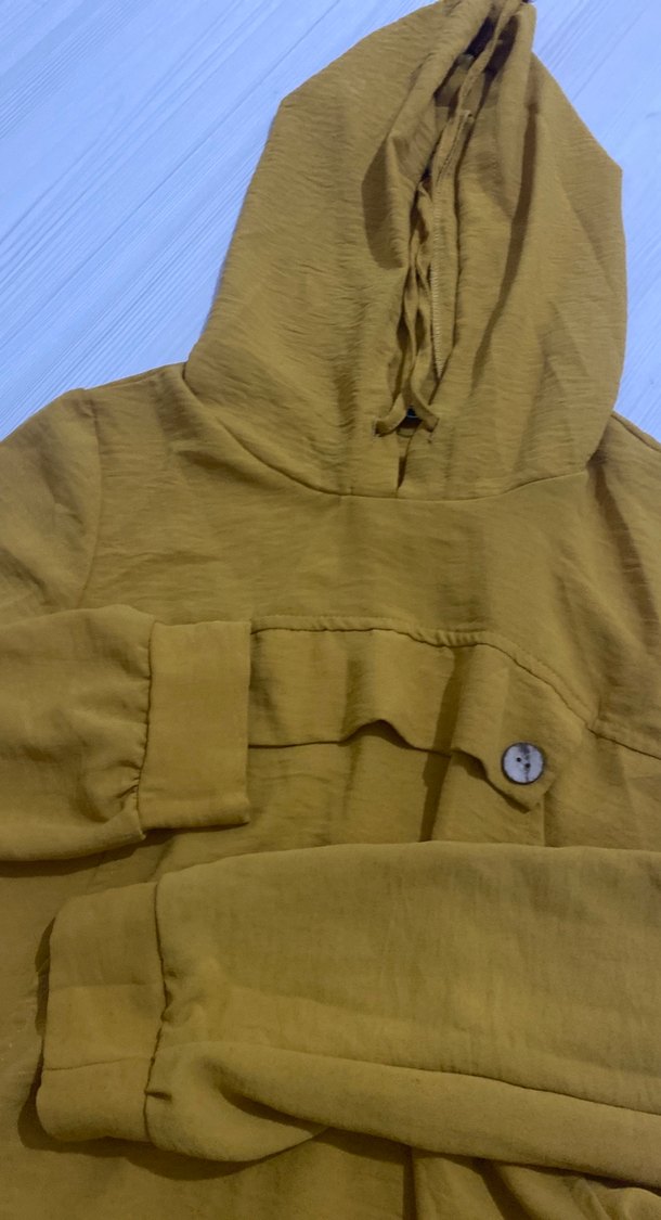 Kapüşonlu Uzun Sarı Kadın tunik - Görsel 2