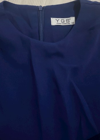 Uzun Kol Drapeli Mavi Elbise - Görsel 2