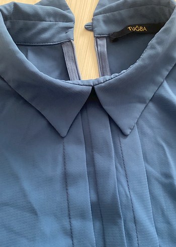 Gök mavisi Uzun Kollu Keten Tunik - Görsel 2