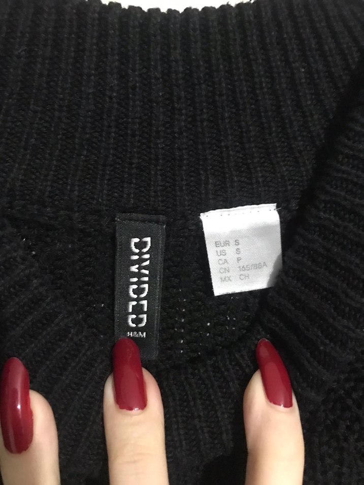 Siyah Yüksek Yakalı Örgü Kadın Kazak - Görsel 2