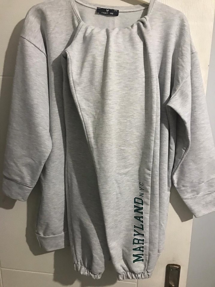 Gri Kadın Uzun Kollu Baskılı eşofman takımı - Görsel 2