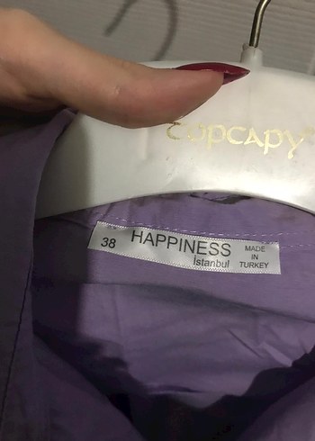 Mor Düğmeli Midi Keten Kadın Gömlek - Görsel 2