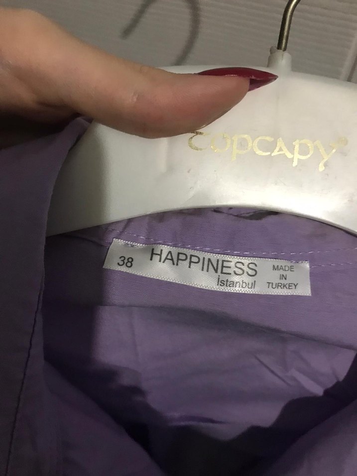 Mor Düğmeli Midi Keten Kadın Gömlek - Görsel 2