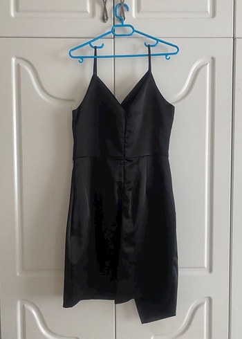 Siyah V Yaka Kemerli Mini Kalem Elbise - Görsel 3