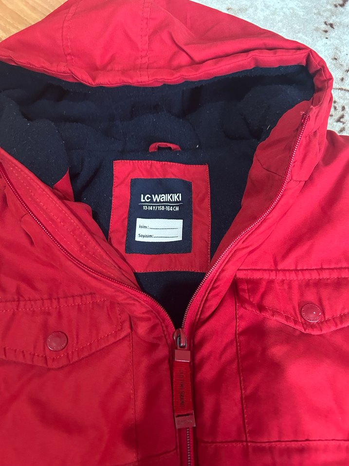 Kapüşonlu Kırmızı Fermuarlı Erkek Çocuk mont - Görsel 3